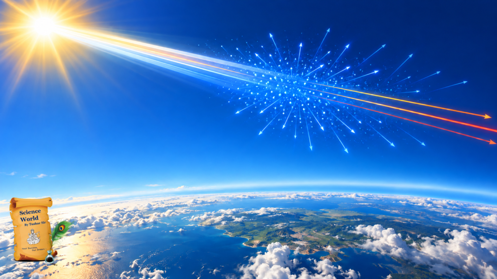 Blue sunlight scattering through Earth’s atmosphere, explaining why the sky appears blue
